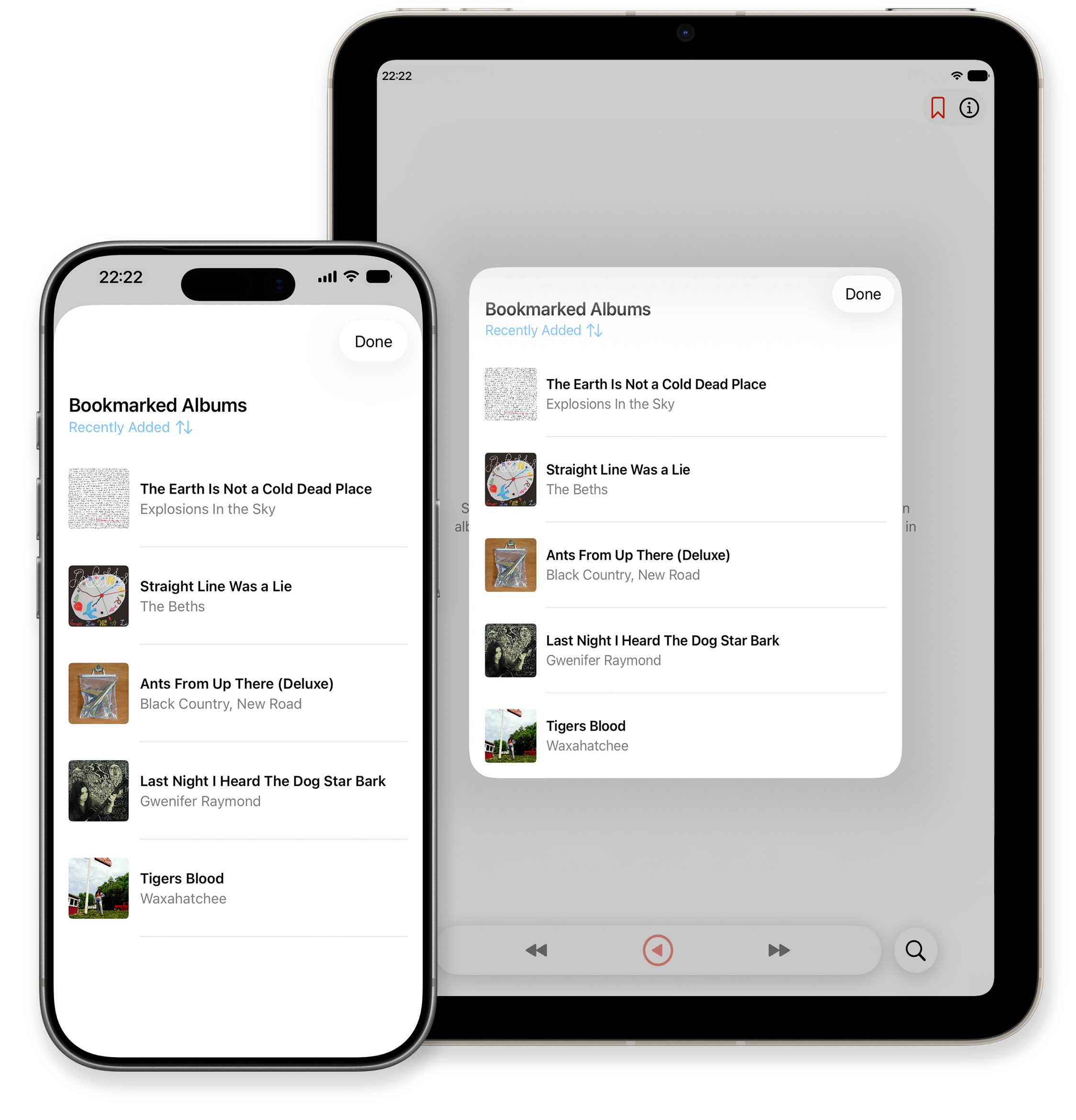 Bookmarks screen